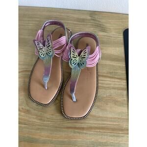 NWOT Steve Madden Butterfly Glitter T Strap Rainbow Sandals Slip Girls 3